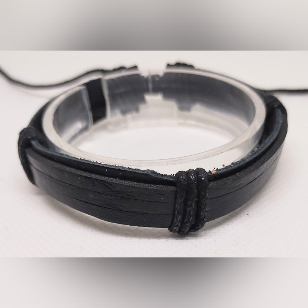 Men's‎ Bracelet Leather Black NEW f38